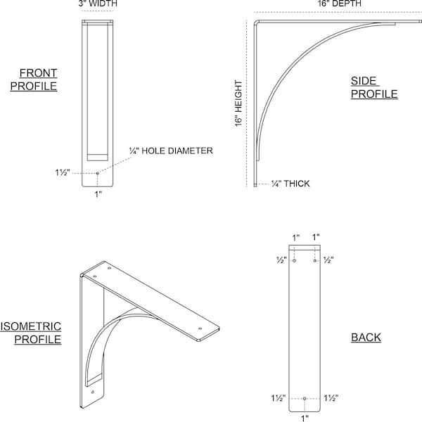 Morris Steel Bracket, Antiqued Silver 3W X 16D X 16H